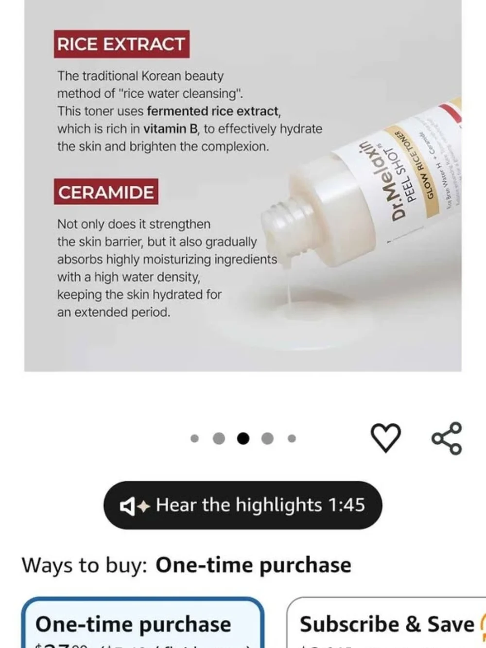 Dr. Melaxin Peel Shot Glow Rice Toner - White & Gold